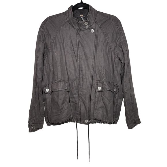 Free People Swing Sporty Drawstring Linen Blend Bomber Jacket Women's Small - Picture 1 of 6